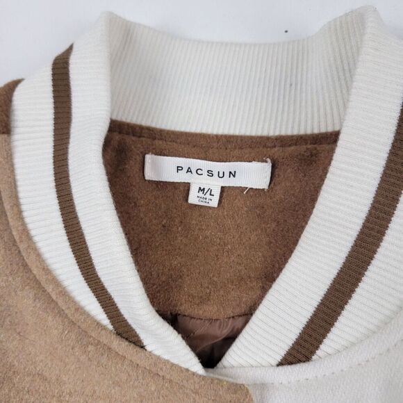 PacSun Brown Patchwork Letterman Varsity Bomber Jacket Oversized M/L Unisex NWT - Picture 3 of 12